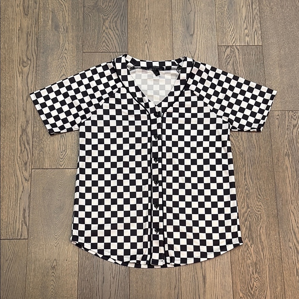 Black and White Checkered Button-Up Shirt